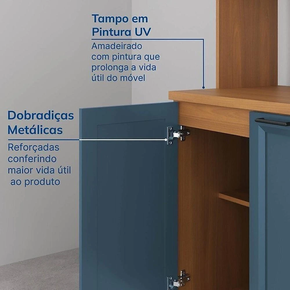 Cozinha Compacta 4 Peças 2 Aéreos 2 Balcões Soho CabeCasa MadeiraOriginals Freijó/Azul
