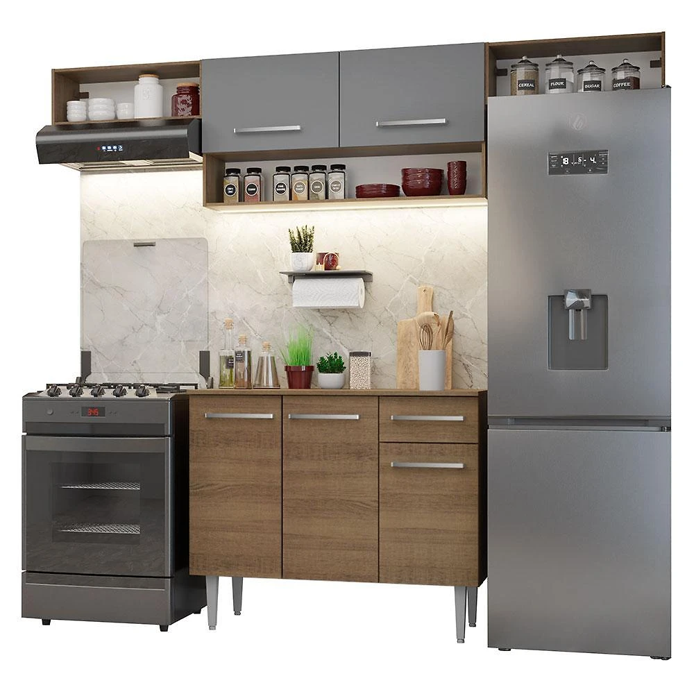 Armário de cozinha completa 225cm rustic/cinza emilly madesa 01xa