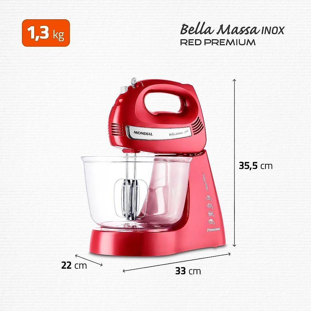 Batedeira com Pedestal Planetária Mondial B-29-NP 500W 4 Velocidades Vermelho 110V