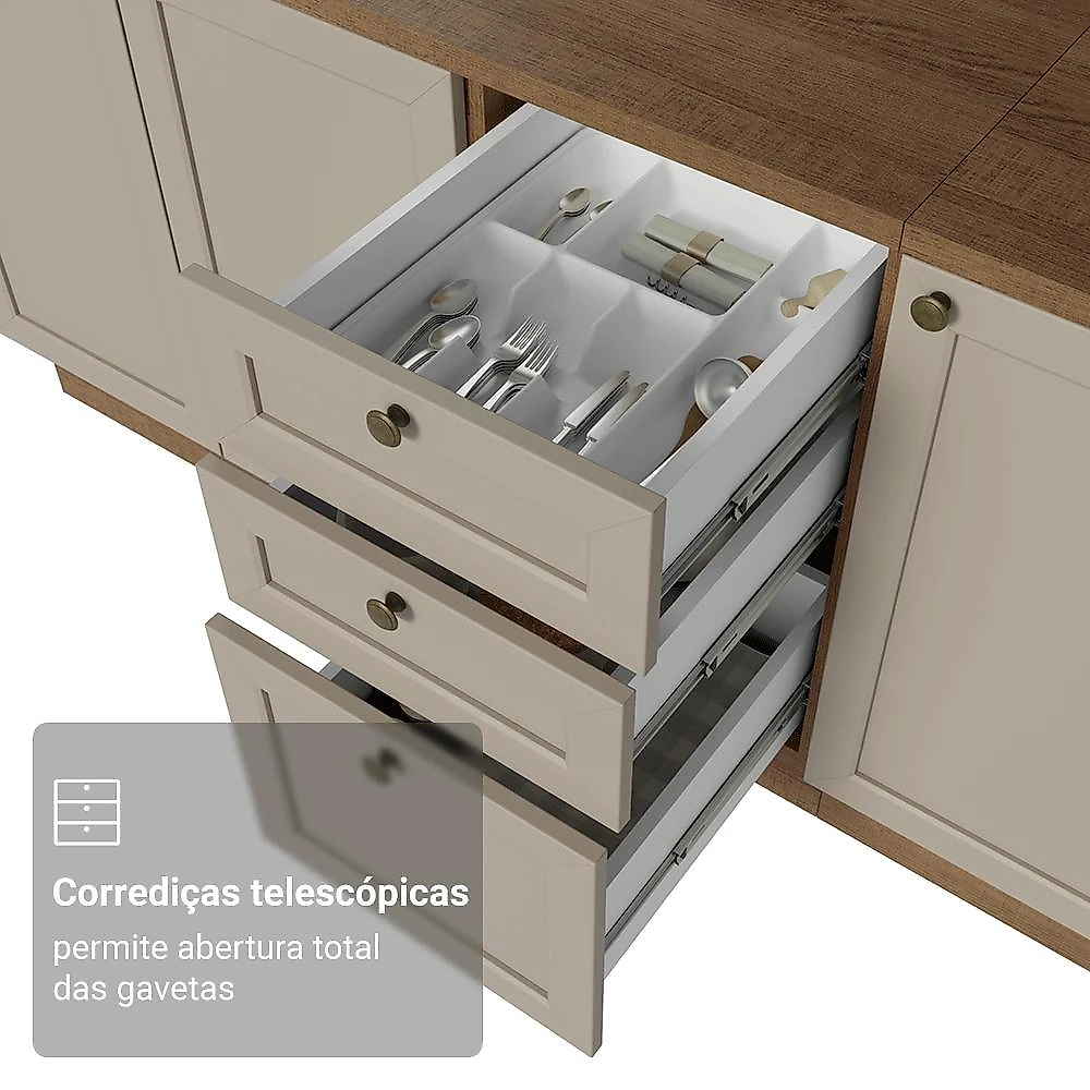 Armário de Cozinha Completa 280 cm Rustic/Crema Vik Madesa 01