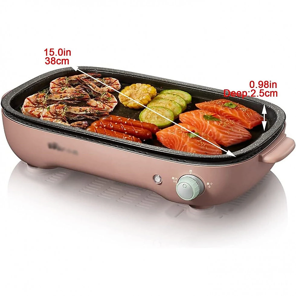 Churrasqueira Elétrica Grill com Controle de Temperatura oara 2 a 5 Pessoas, Bivolt 1200W, NEWCES, Rosa