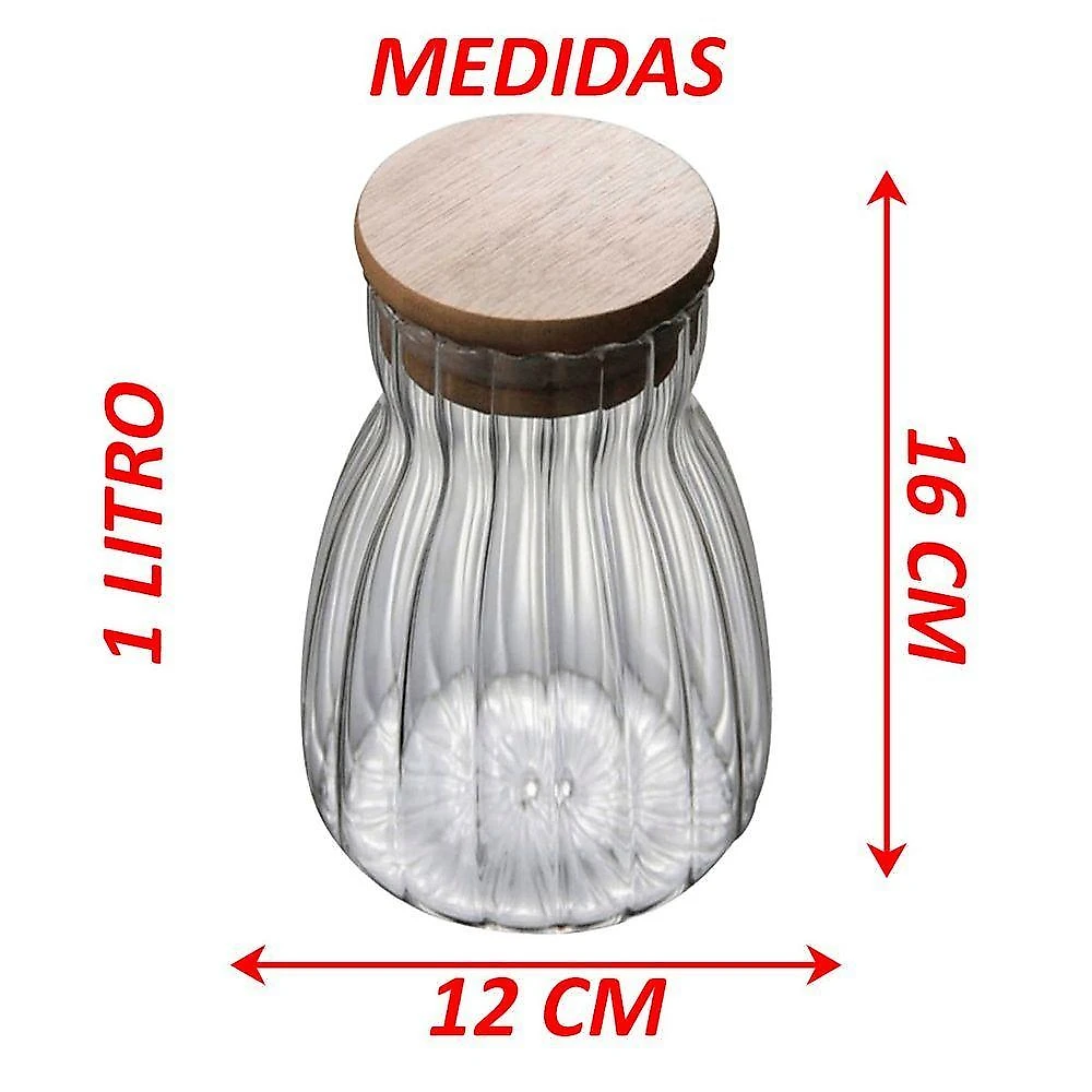 Kit 2 Pote Hermético De Vidro Com Tampa Bambu 700ml E 1litro