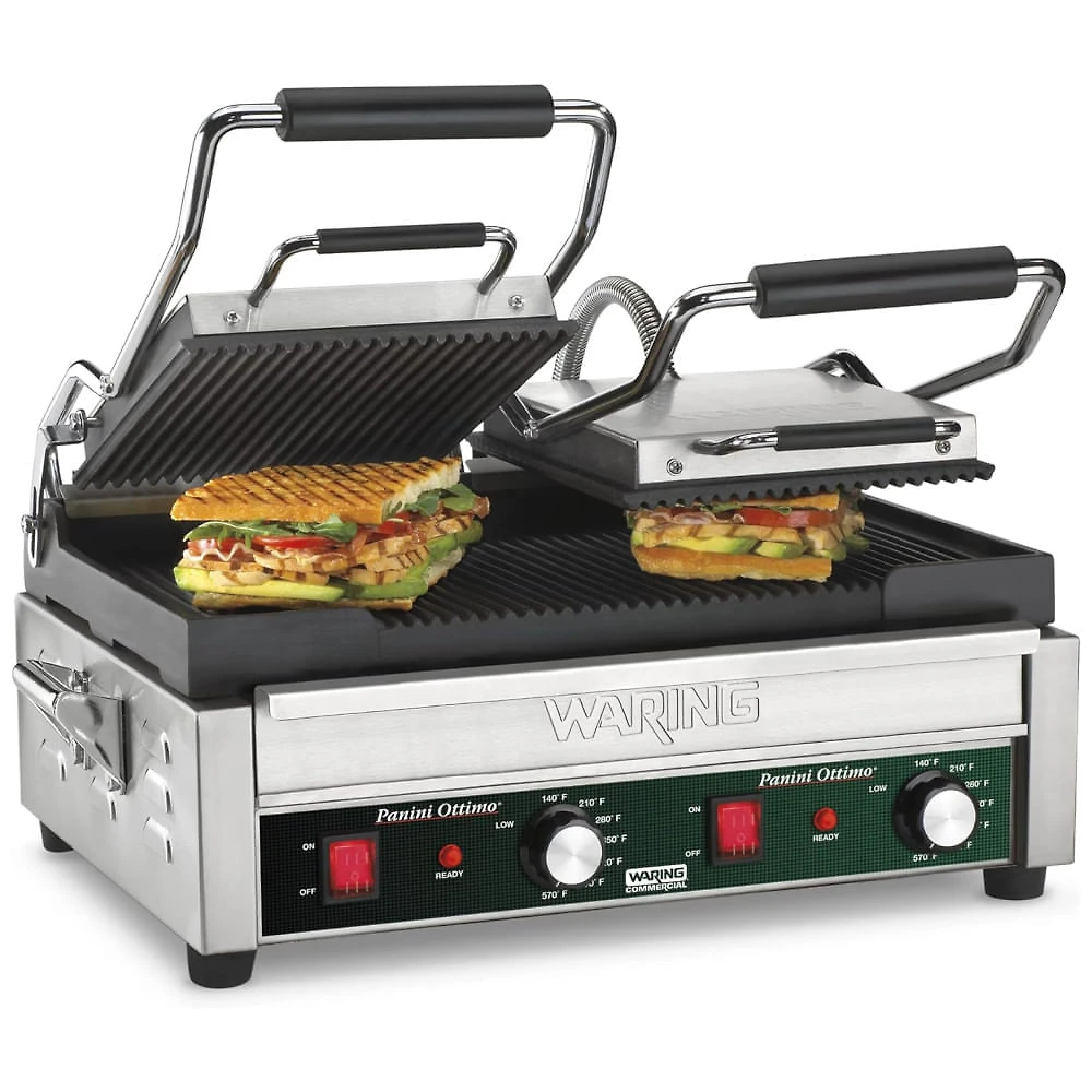 Miniatura Grill Elétrico em Aço Inoxidável com Bandeja Coletora Removível e Controle de Temperatura, 240V 3200W, Waring WPG300, Pra...