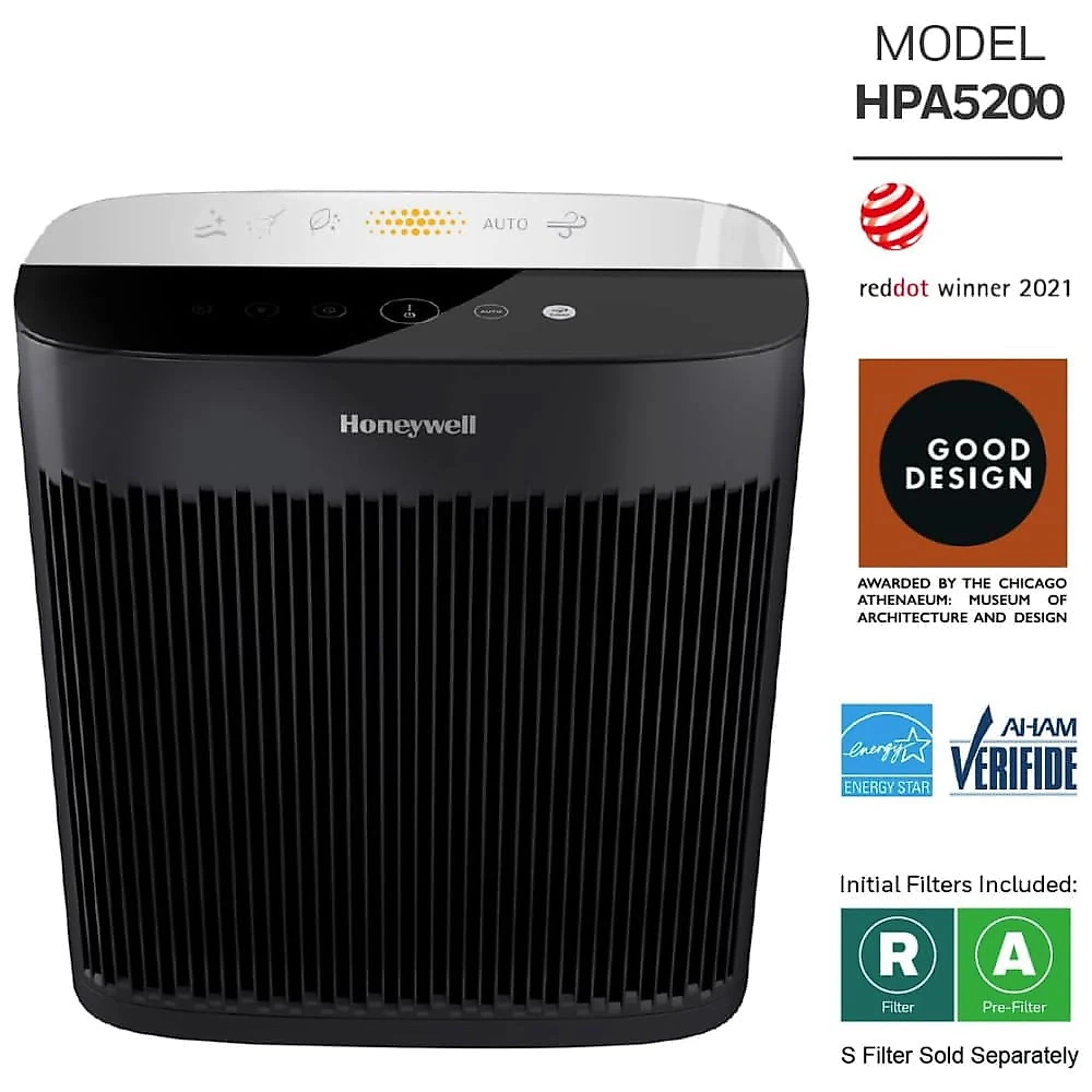 Purificador de Ar Honeywell InSight HEPA para Ambientes de 33 metros quadrados com Indicador de Qualidade do Ar, Modo Automático, Preto