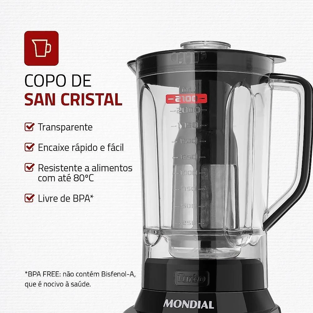 Liquidificador Mondial L-1200 Bi Turbo Inox 1200W 3L 12 Velocidades Preto Inox 110V