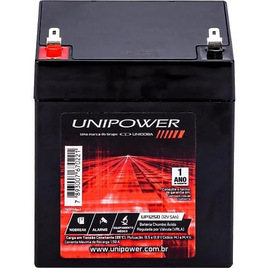 Bateria estacionária selada 12v 5ah vrla up1250 unipower