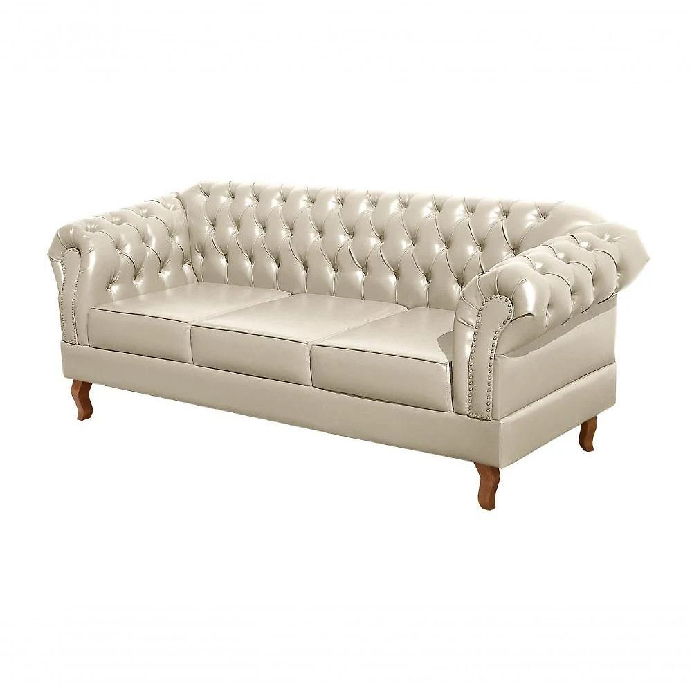 Sofá Dom Pedro 3 Lugares 215CM Bege Courissimo Bege 045 Bella Decor