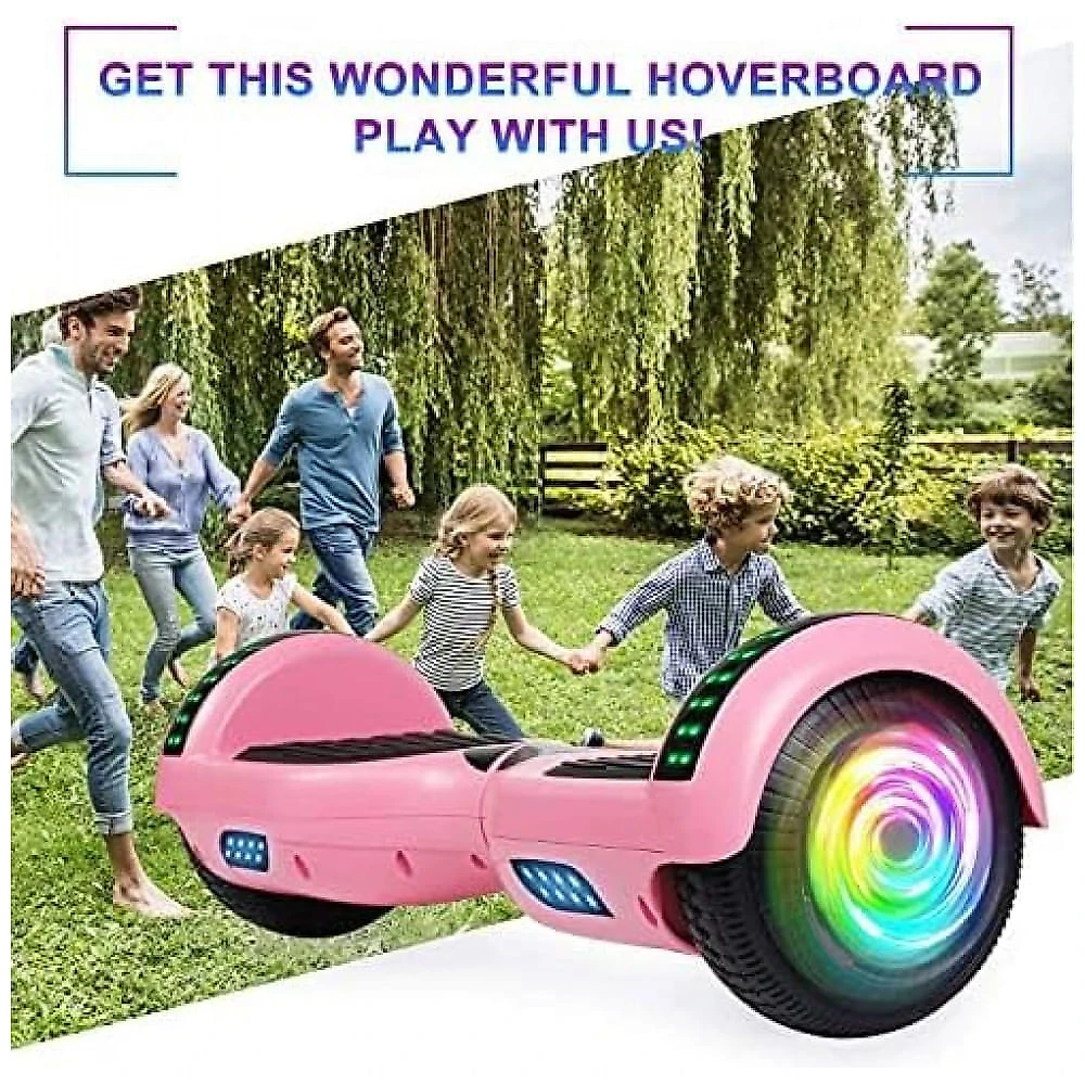 Hoverboard Auto Balanceante SISIGAD 6,5" H4 Rosa com Alto-falante Bluetooth e Rodas LED Coloridas para Crianças de 6 a 12 Anos