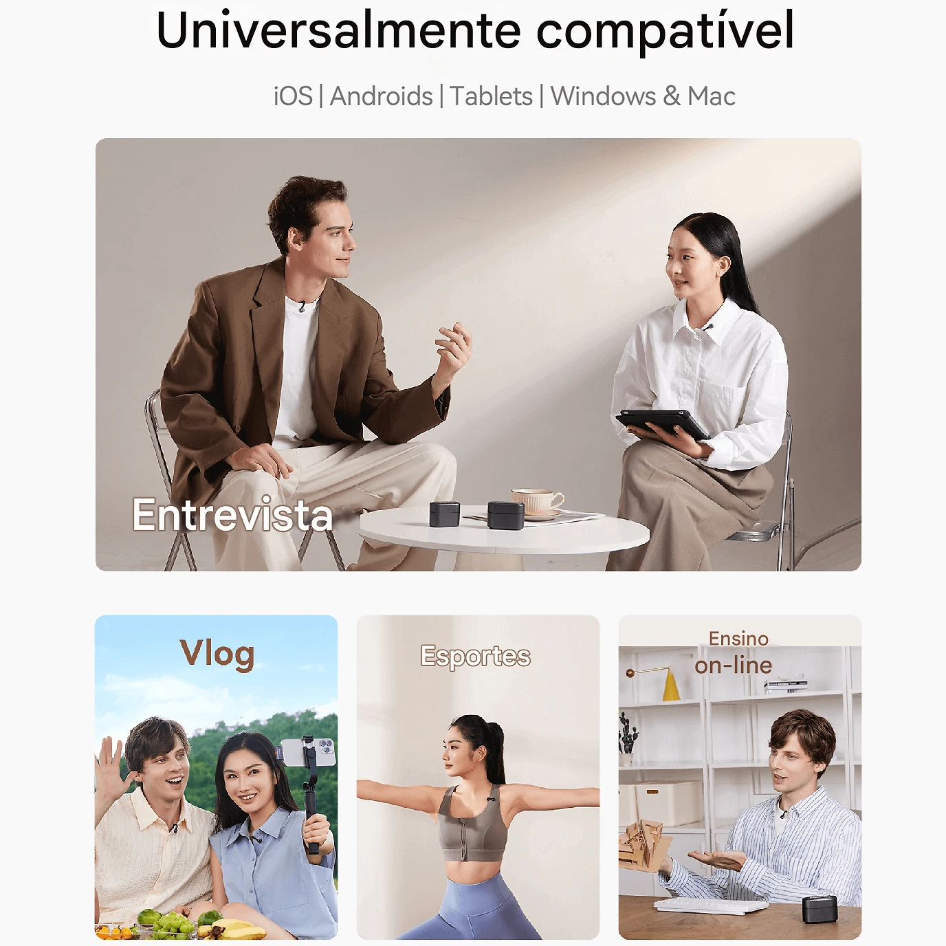 Miniatura Sistema Microfone Duplo Hollyland LARK M2S Ultimate Combo Wireless para Câmeras e Smartphones USB-C e Lightning