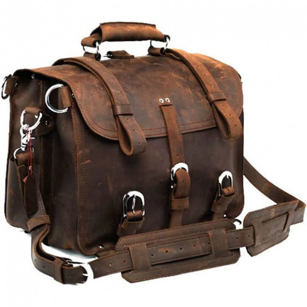 Bolsa Maleta Polare de Couro Masculina para Laptop , Marrom