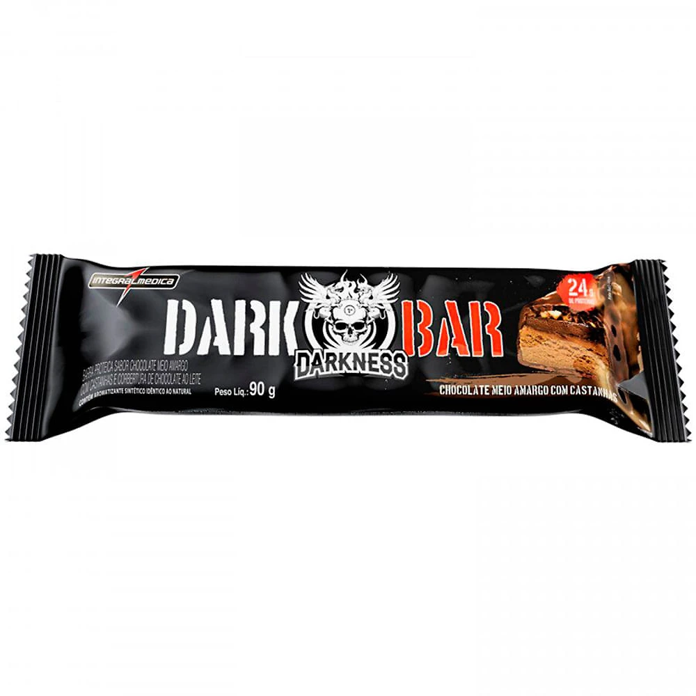 Barra de Proteína Integralmédica Darkness Dark Bar Iso Sabor Chocolate Meio Amargo e Castanhas 90g