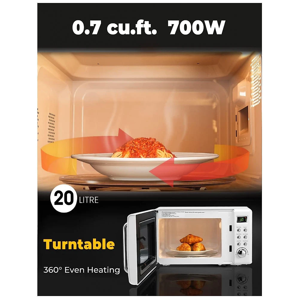 Micro Ondas Retrô de Bancada com 8 Configurações 700W, 110v, SIMOE AMSE171MOWT, Branco