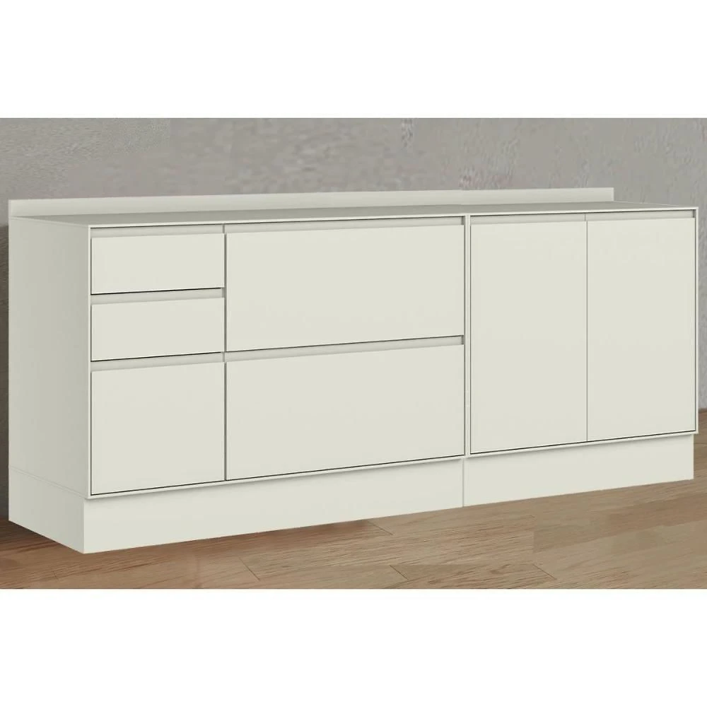 Balcão Fineze 3Ptas 4Gavs c-Tampo 200cm em MDF 200CM Areia Móveis Henn