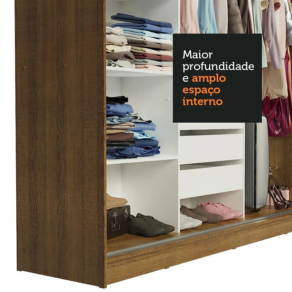 Guarda-roupa casal madesa austin 4 portas de correr 3 gavetas rustic