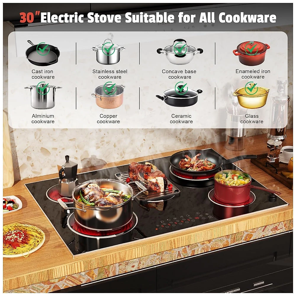 Cooktop elétrico vitrocerâmico 30cm 2 zonas Jessier 3000W moldura metálica touch timer trava segurança 220V