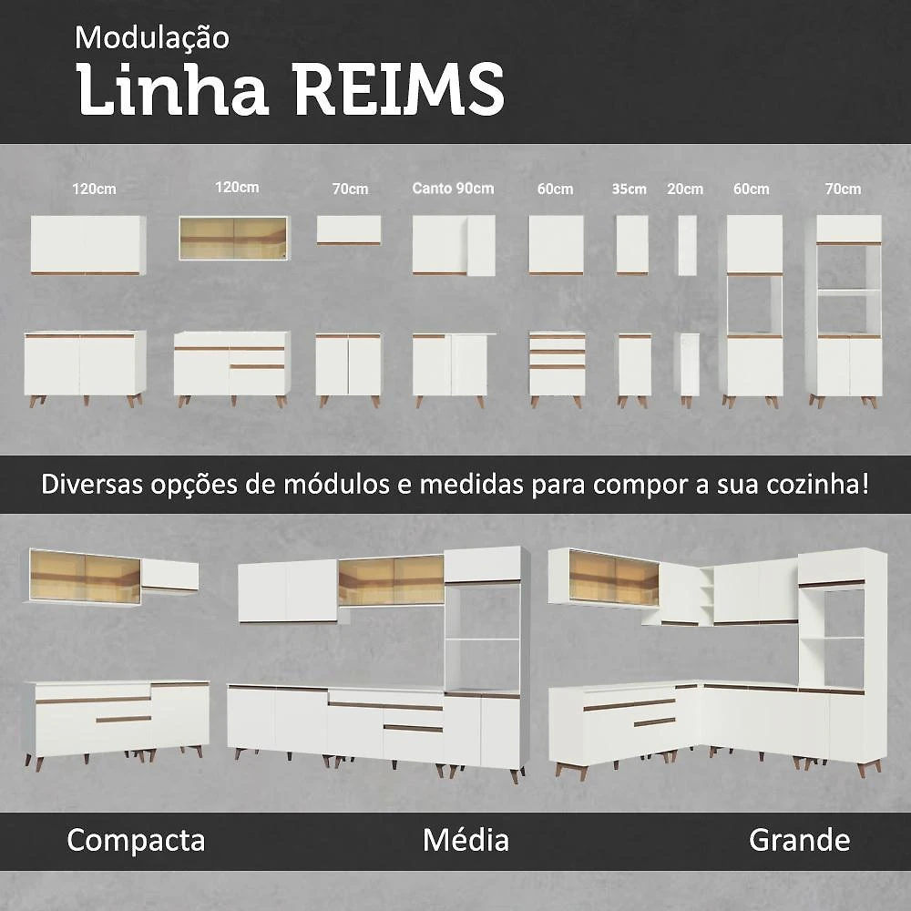 Armário de Cozinha Completa 310cm Branco Reims Madesa XA01 Branco