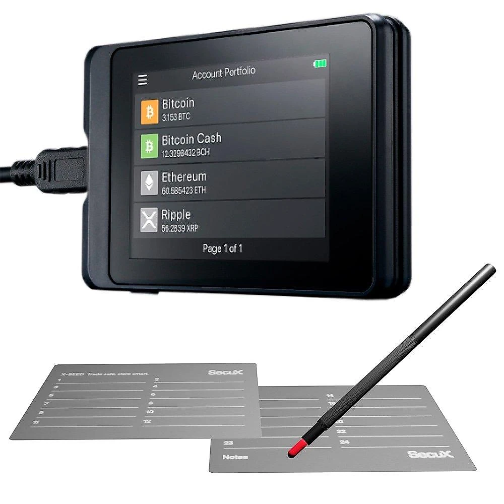 Carteira de Criptomoedas SecuX W10C-PLUS, USB, Tela LCD, Inclui 2 Placas de Recuperação X-SEED, Preto - 98-010-010100