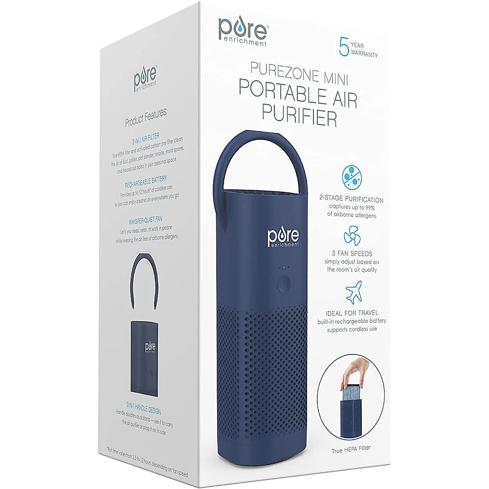 Pure Enrichment Purificador de Ar Automático Portátil com F iltro HEPA Área 5 m2 110V Azul