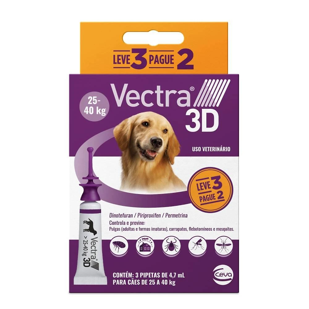 Vectra 3D para Cães de 25 a 40 Kg 4,7 mL - Leve 3 Pague 2