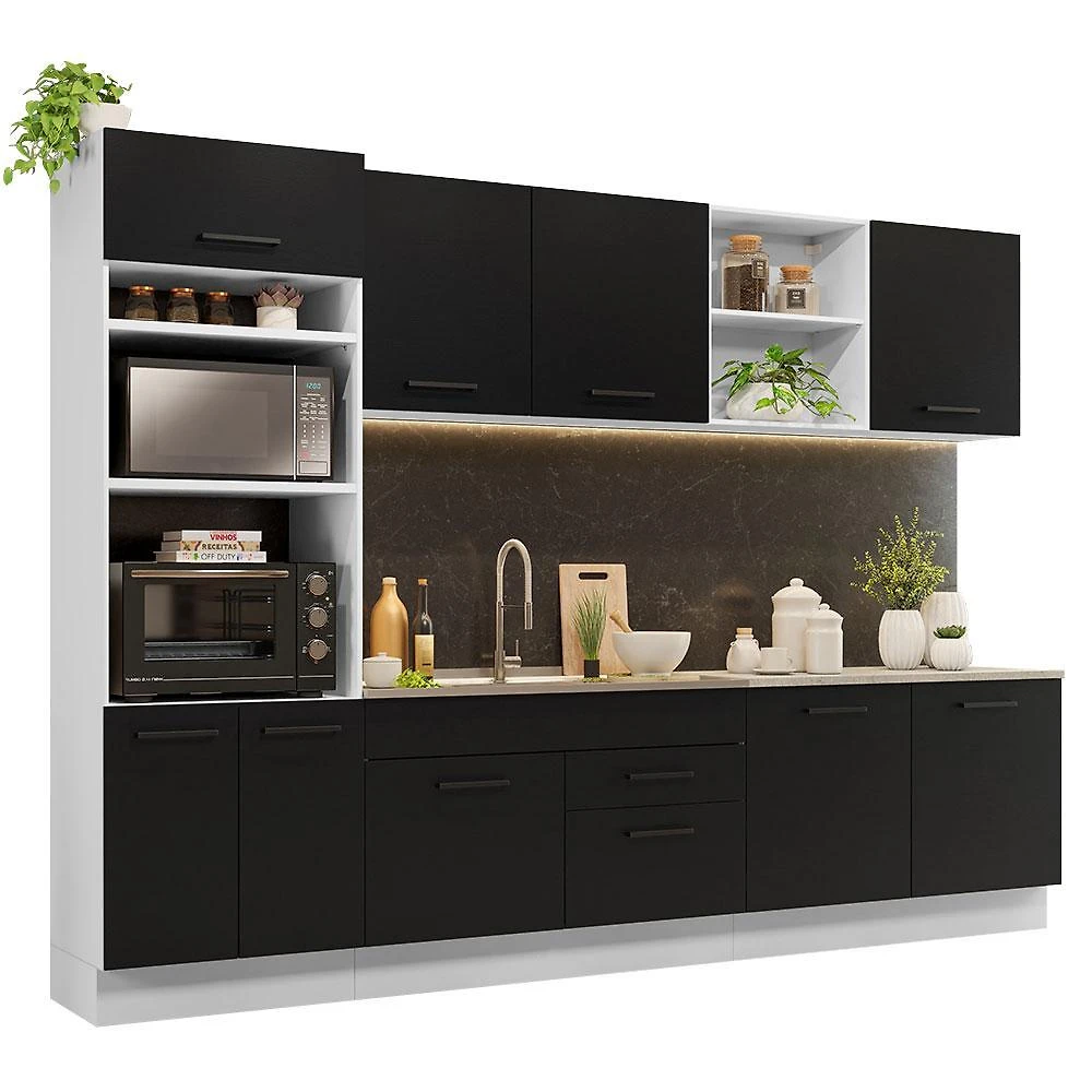 Armário de cozinha completa 310cm branco/preto agata madesa 02