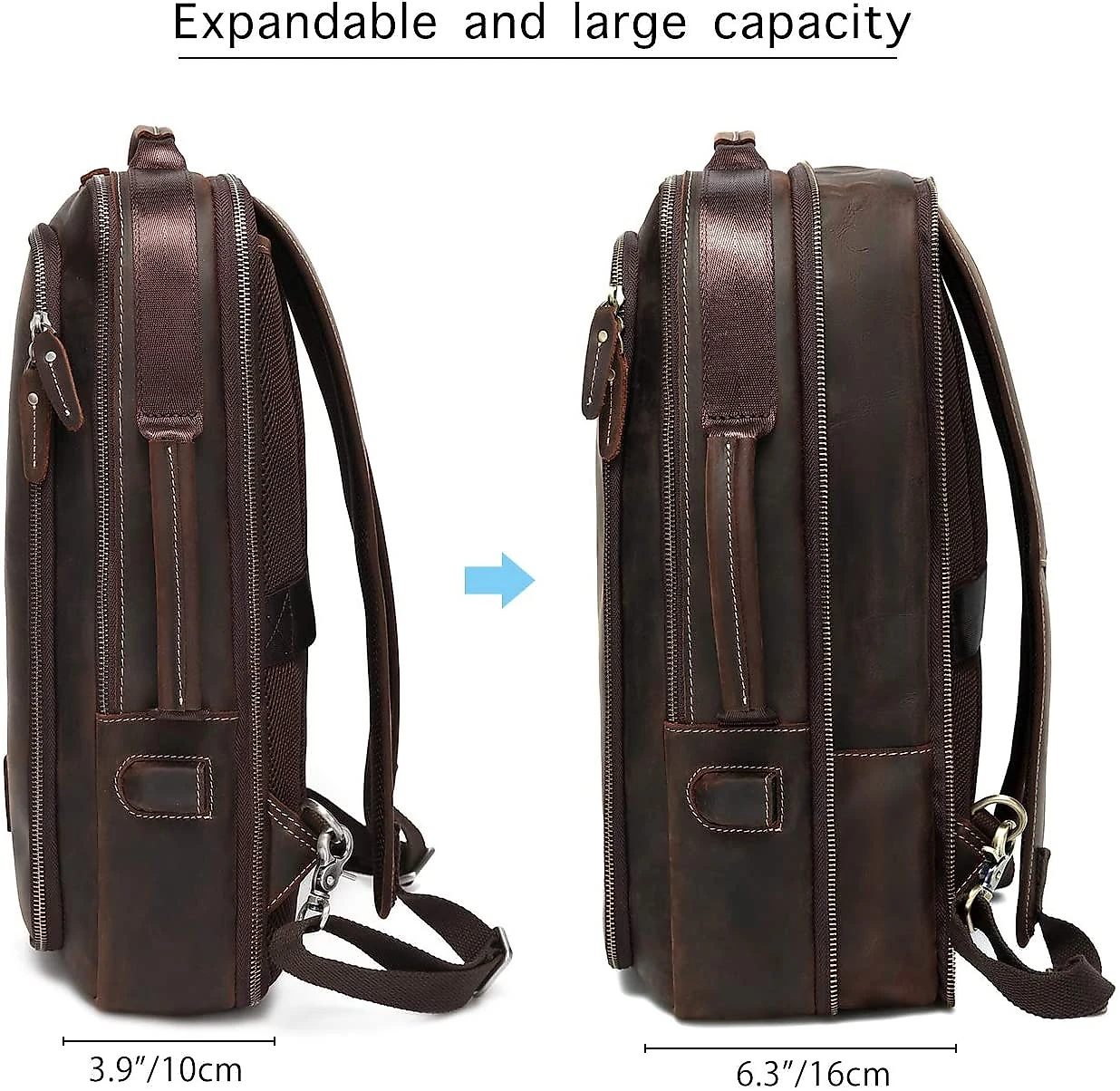 Lannsyne Mochila Unissex de Couro Genuíno para Laptop 40 cm Marrom