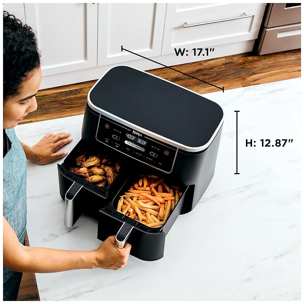 Fritadeira Elétrica Air Fryer Ninja DZ302 Preta 10,0 L Cestas Duplas 6 em 1 DualZone 1690 W 110V
