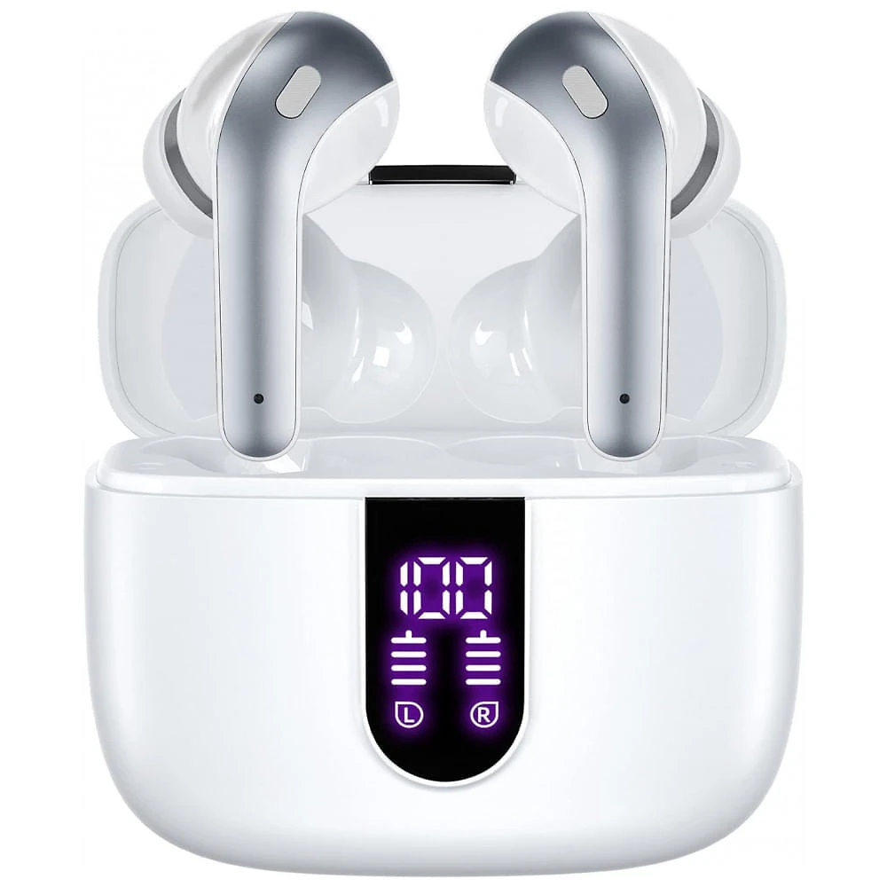 Fones de Ouvido Bluetooth com Estojo de Carregamento e Intra Auriculares IPX5 à Prova Dágua, TAGRY, Branco
