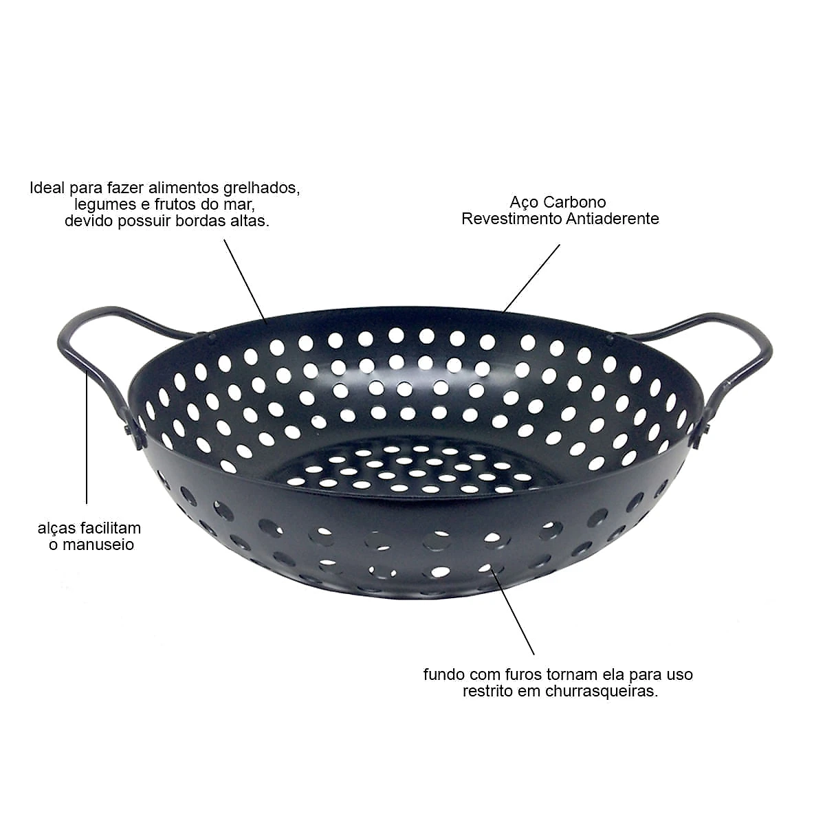 Assadeira Wok Prana Antiaderente 28cm Grill&Pizza