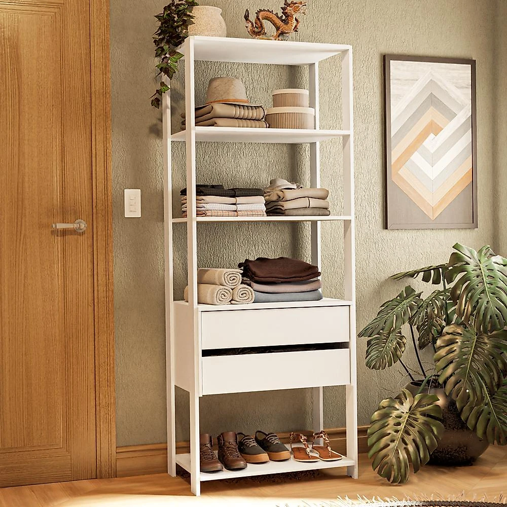 Guarda-roupa closet modulado 2 gavetas 4 prateleiras 70 cm branco valencia madesa xa