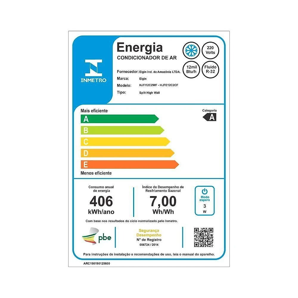 Ar Condicionado Split Hi Wall Elgin 12000 BTUS Quente e Frio 220V HJQC12C2WGCG