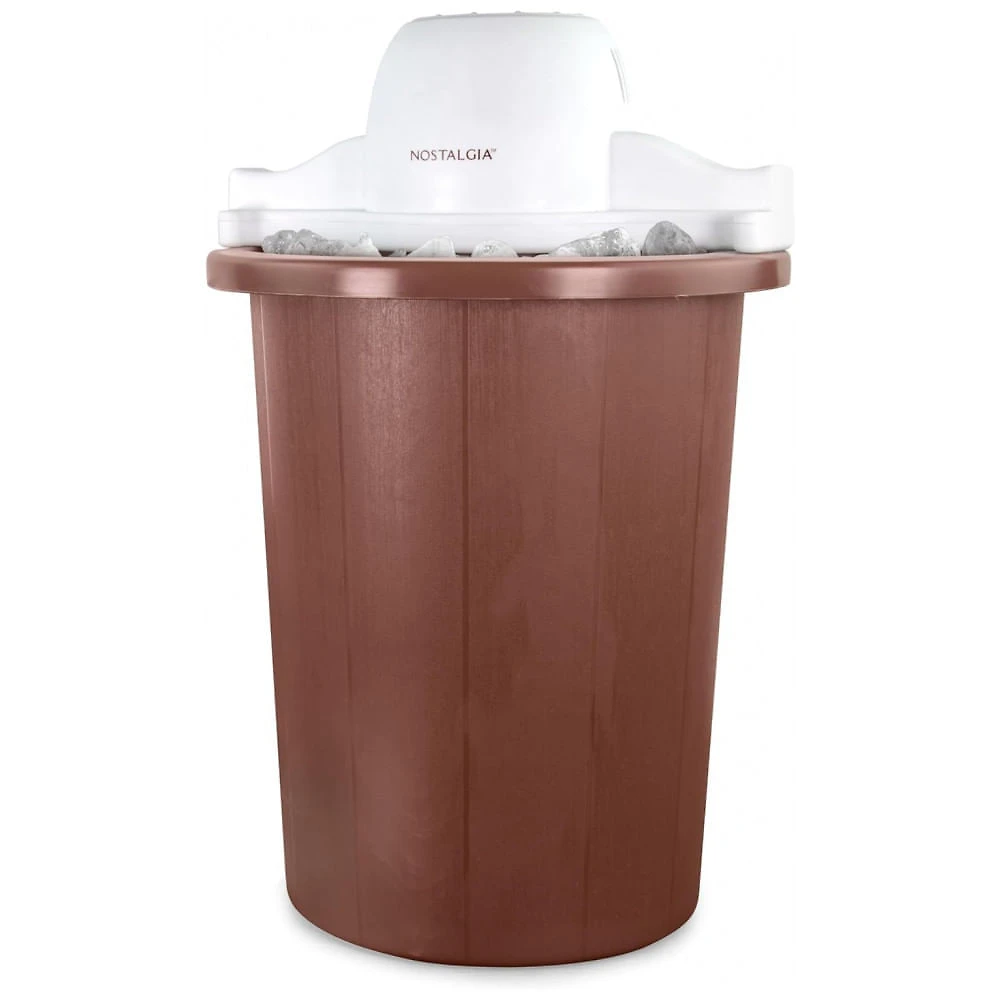 Máquina de Sorvete Nostalgia Elétrica Estilo Parlor, Faça Sorvete Soft Serve no Estilo Antigo em Minutos em Casa - 5,67 litros Branco e Marrom Escuro