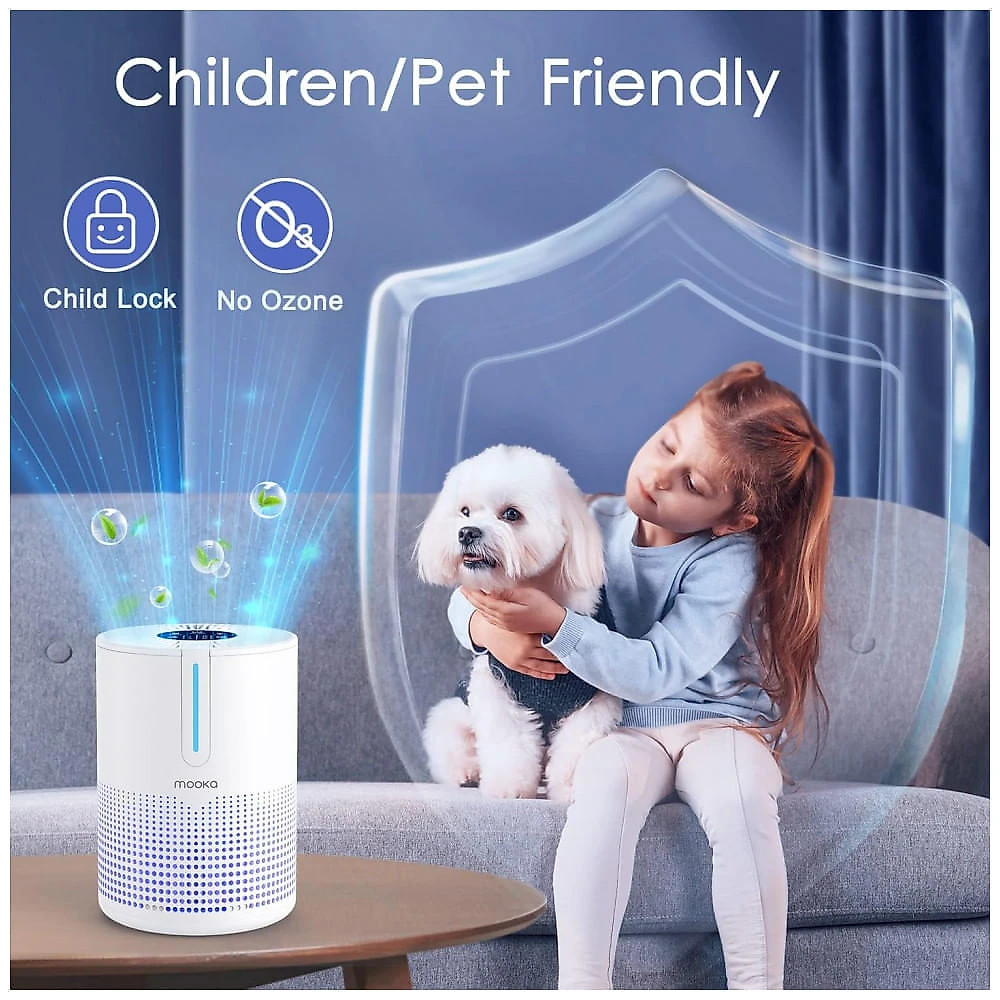 Purificador de Ar Portátil com Cabo USB e Filtro HEPA H13, Cobertura de 27 m2, Bivolt MOOKA, Branco
