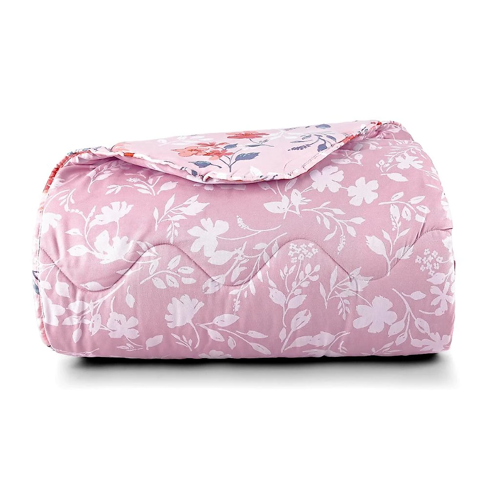 Edredom cobertor belle queen 400 fios dupla face estampado floral rosê