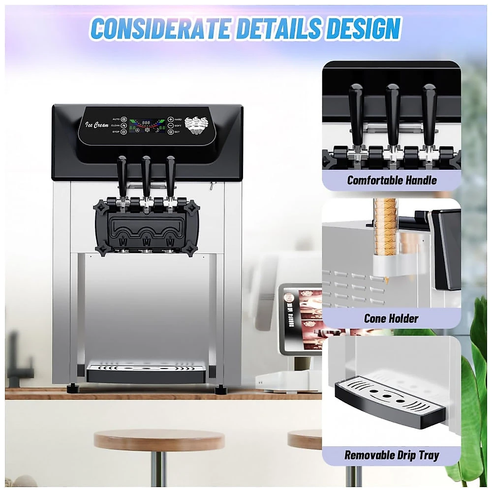 Máquina de Sorvete Expresso Arsupen Prata 2+1 Sabores Comercial 22L Painel Touch 2200W 115V