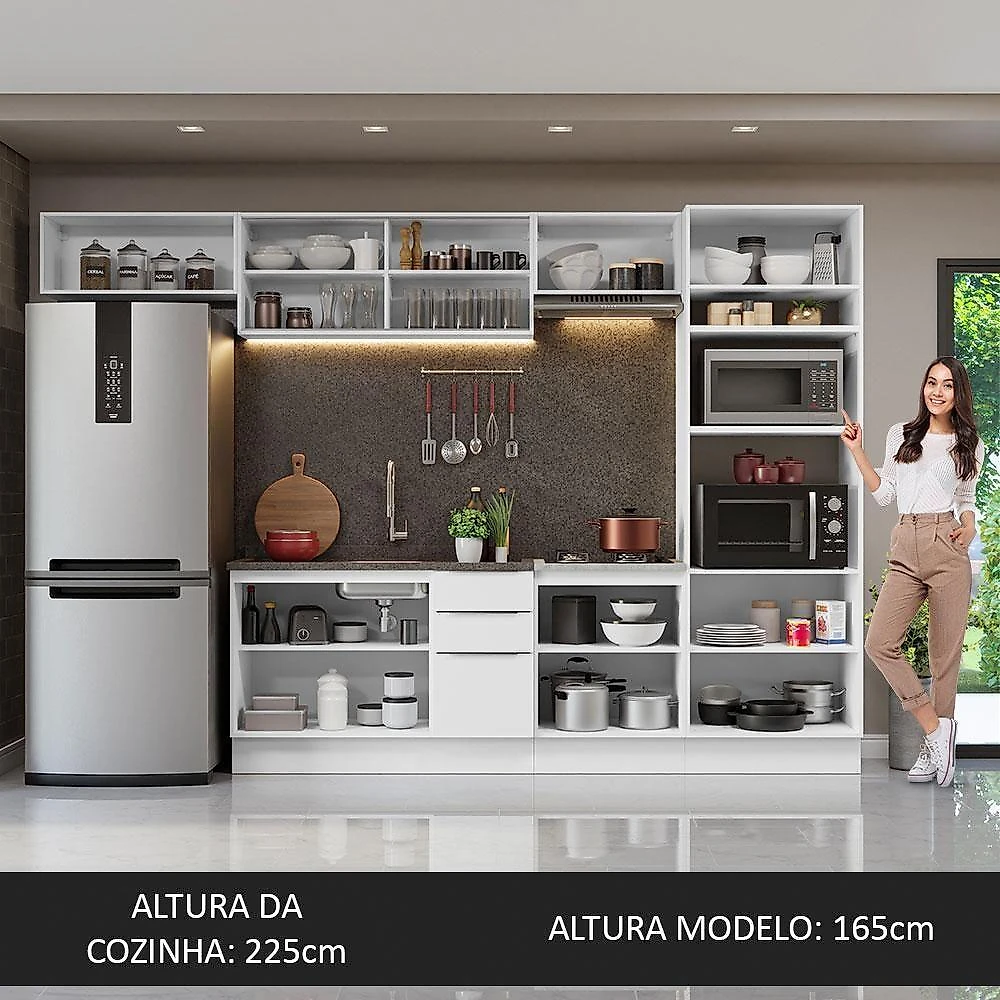 Armário De Cozinha Completa 330cm Branco Stella Madesa 04 Branco