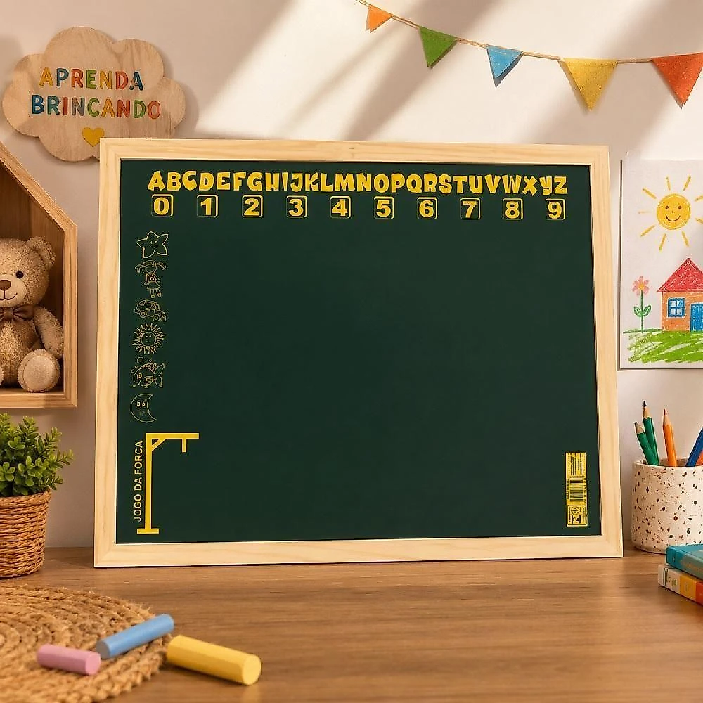 Lousa Quadro Verde Infantil Pedagógica com Alfabeto Numeral Abc Numeros Moldura MDF