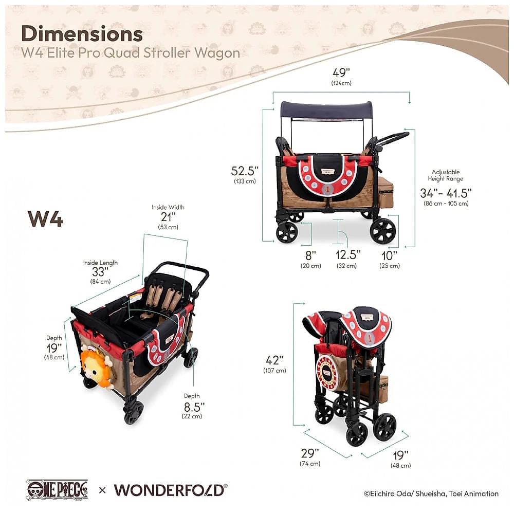 Carrinho Wagon WONDERFOLD ONE PIECE Thousand Sunny Ed. Limitada 4 Lugares Arnês 5 Pontos Rodas All-Terrain