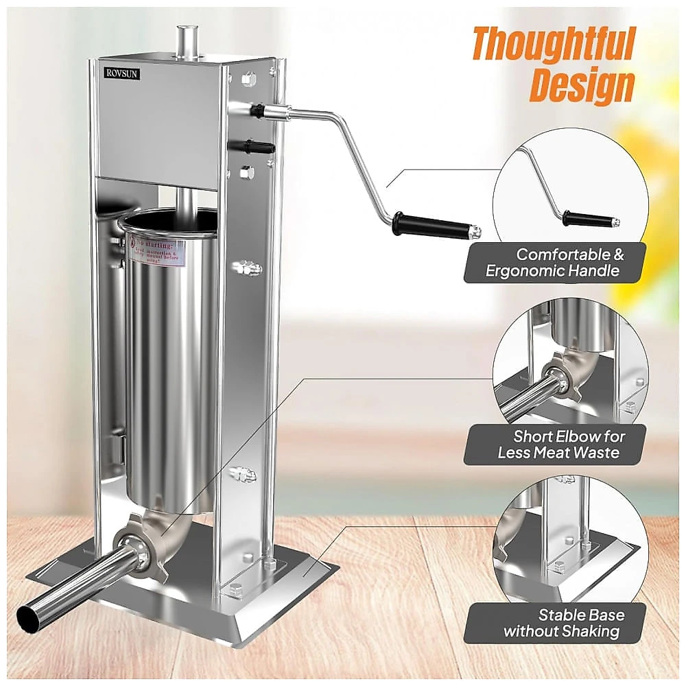ROVSUN 5LBS - 11Kg Máquina de Encher Linguiça Manual, Fabricante de Linguiça Vertical de Aço Inoxidável com Duas Velocidades, Máquina de Encher Carne