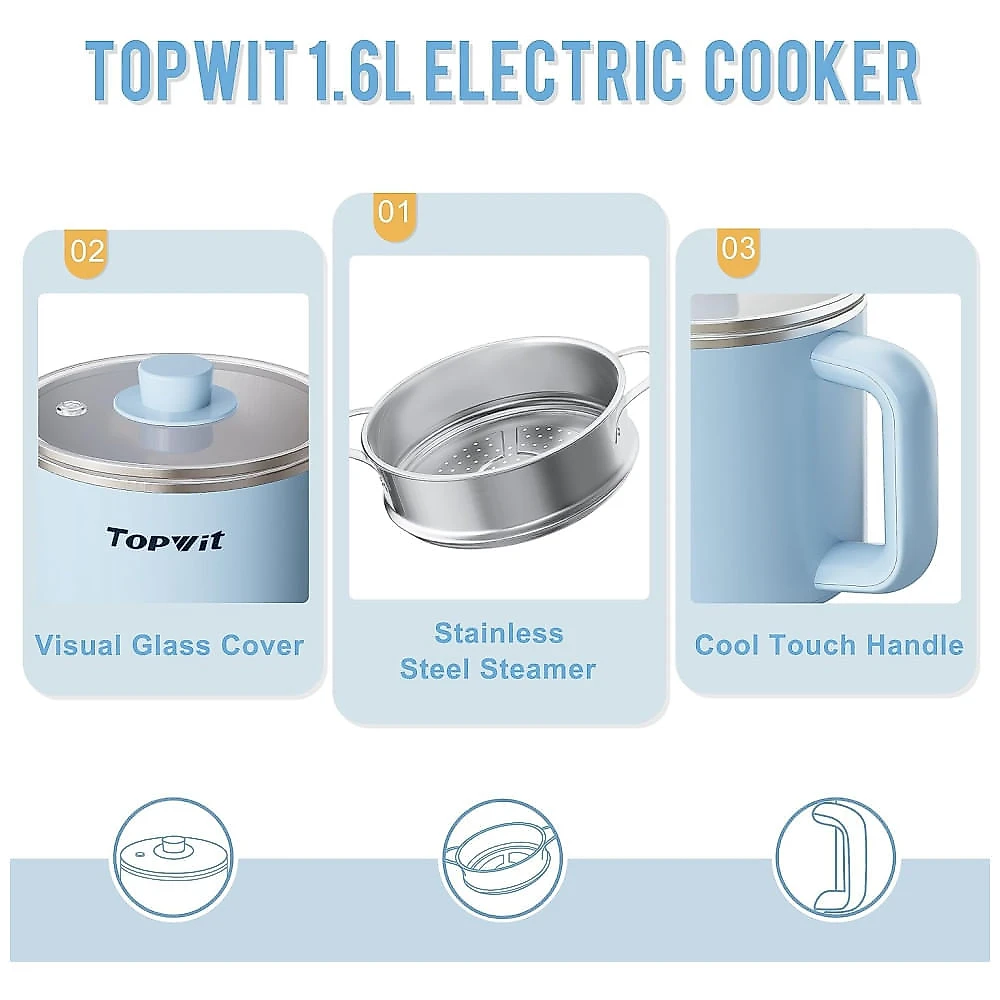 Panela Elétrica Multifuncional 1,6L com Vaporizador para Cozinhar Ramen, Massas, Sopas e Ovos - Controle de Temperatura - Portátil