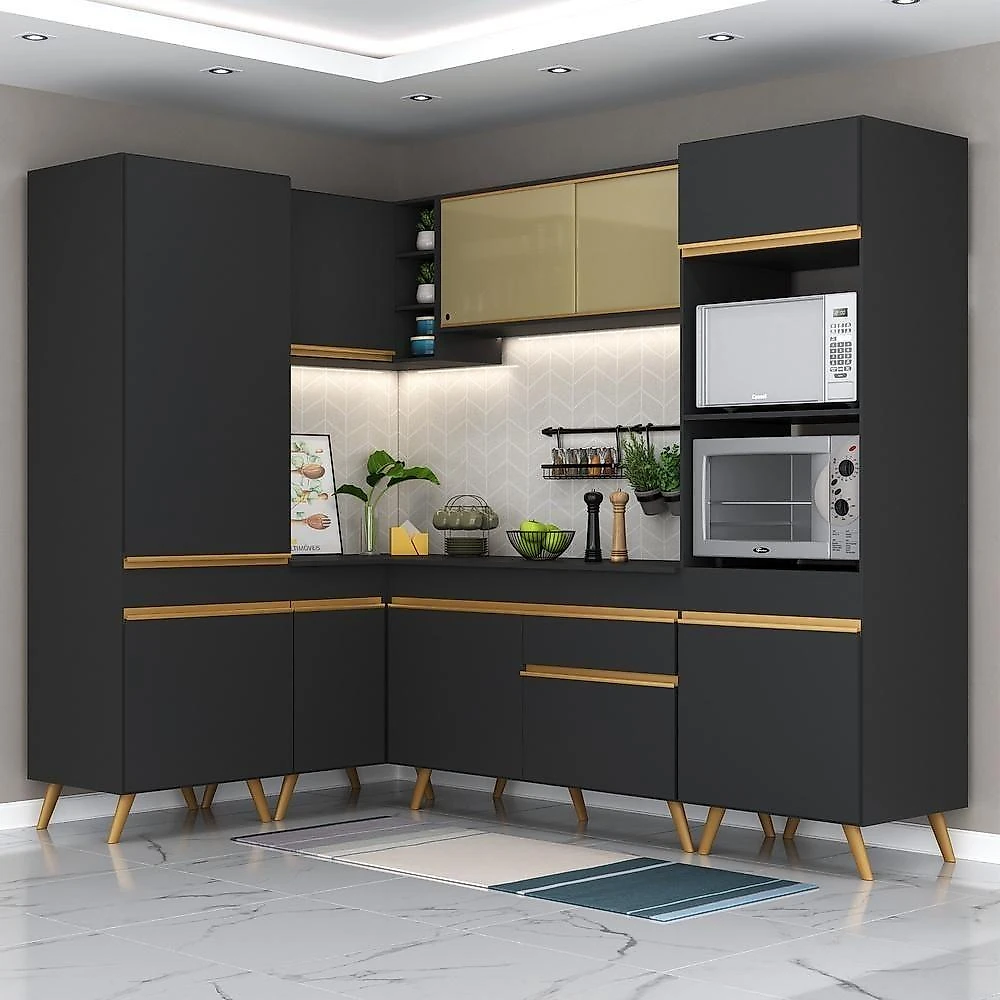 Armário De Cozinha Completa De Canto Multimóveis V249 Dourado