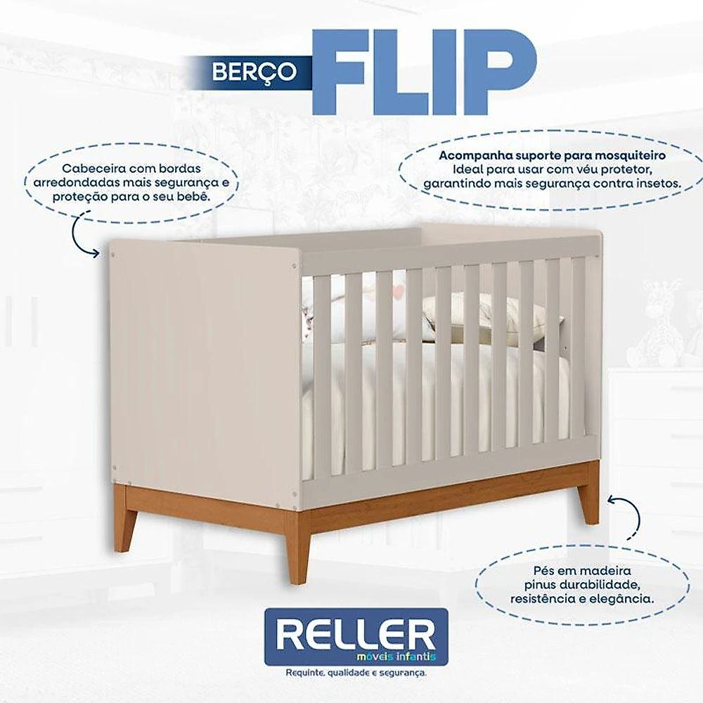 Quarto De Bebê Flip E Cômoda Sapateira Areia Acetinado - Reller