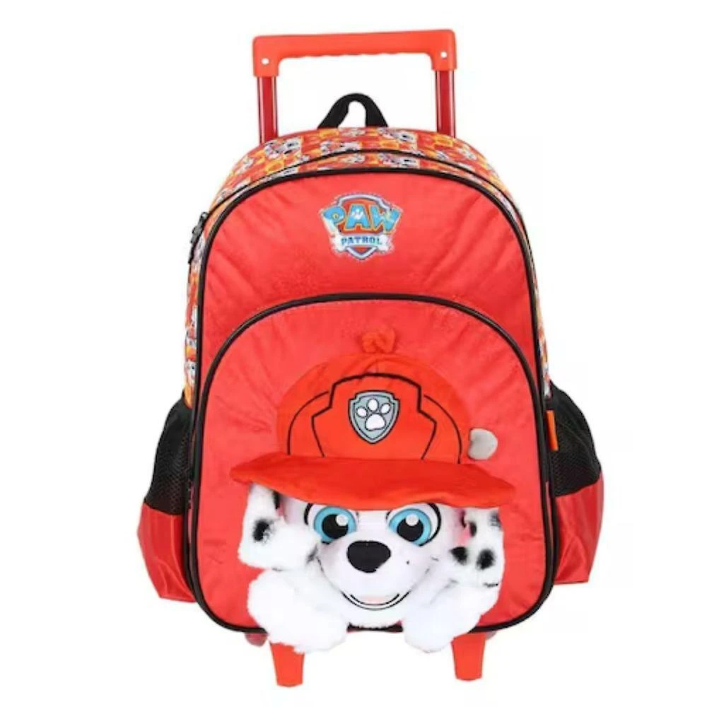 Mochila Escolar com Rodas Infantil Luxcel Patrulha Canina Marshall Poliéster Vermelho