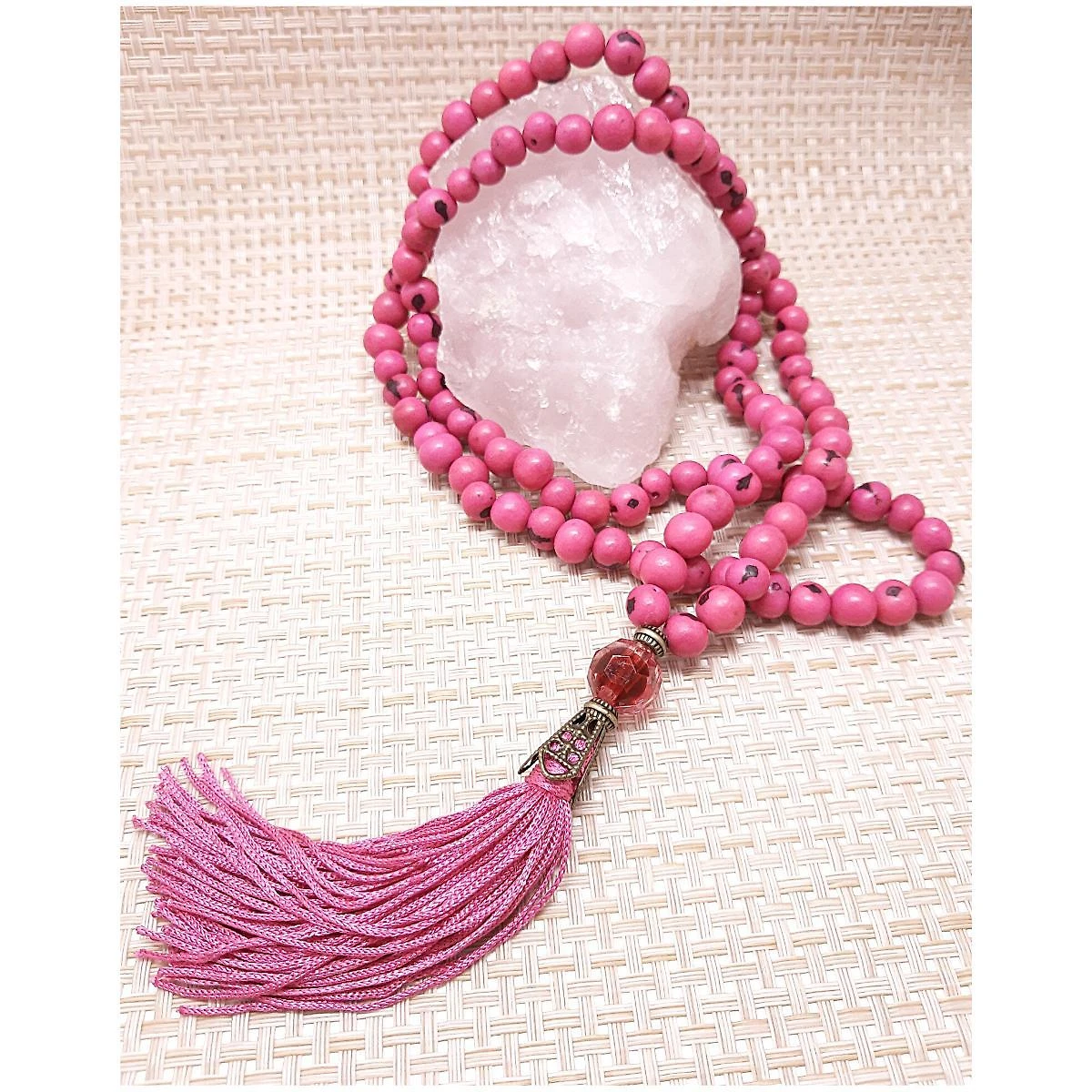 Japamala 108 Contas De Sementes De Açai Cor Rosa Pink Hooponopono