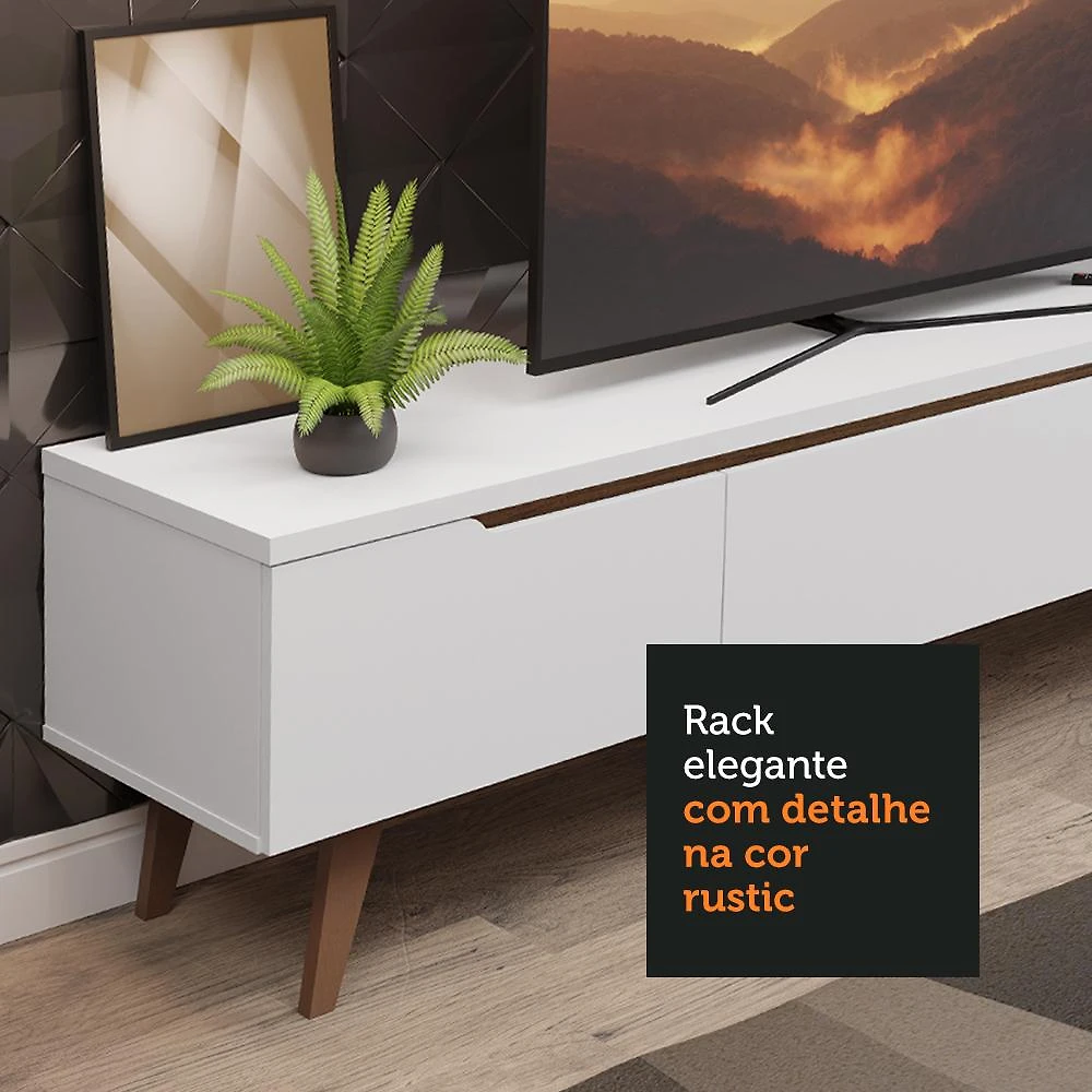 Rack para TV até 75 Polegadas Madesa Brest 2 Portas 1 Gaveta Branco Branco