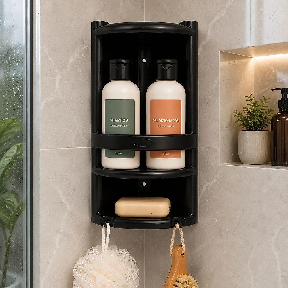 Organizador de Banheiro Porta Shampoo Dupla Polipropileno Multiuso para Box com 2 Prateleiras Yeet webcontinental-7896779623778