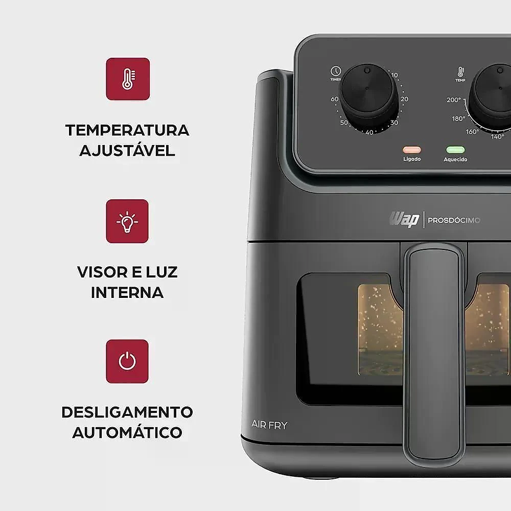Fritadeira Elétrica Air Fryer WAP AF01 4,5L 1300W Multifuncional Preto 110V