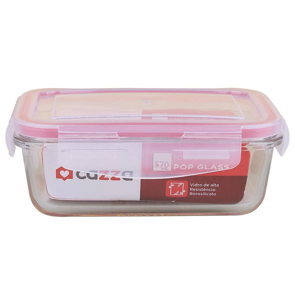 Kit 3 Potes Retangulares de Vidro 570ml com Tampa Hermética Cazza