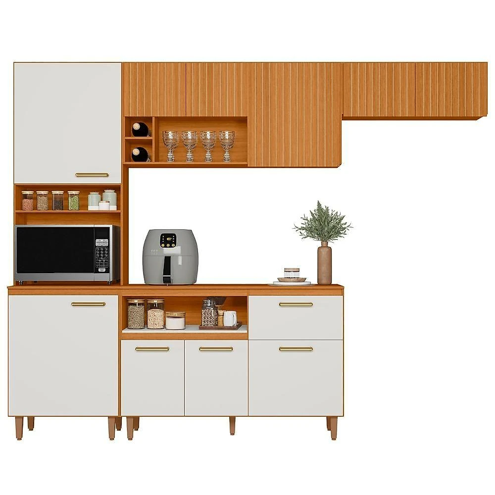 Cozinha Compacta Ema Freijó Uv/off Acetinado/ripado Frisado Z44 - Mpozenato