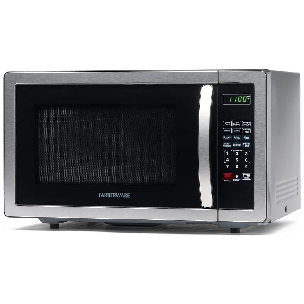Micro Ondas de Bancada em Aço Inoxidável 31L com 6 Programas e Trava para Crianças, 110V 1000W, Farberware, Prata