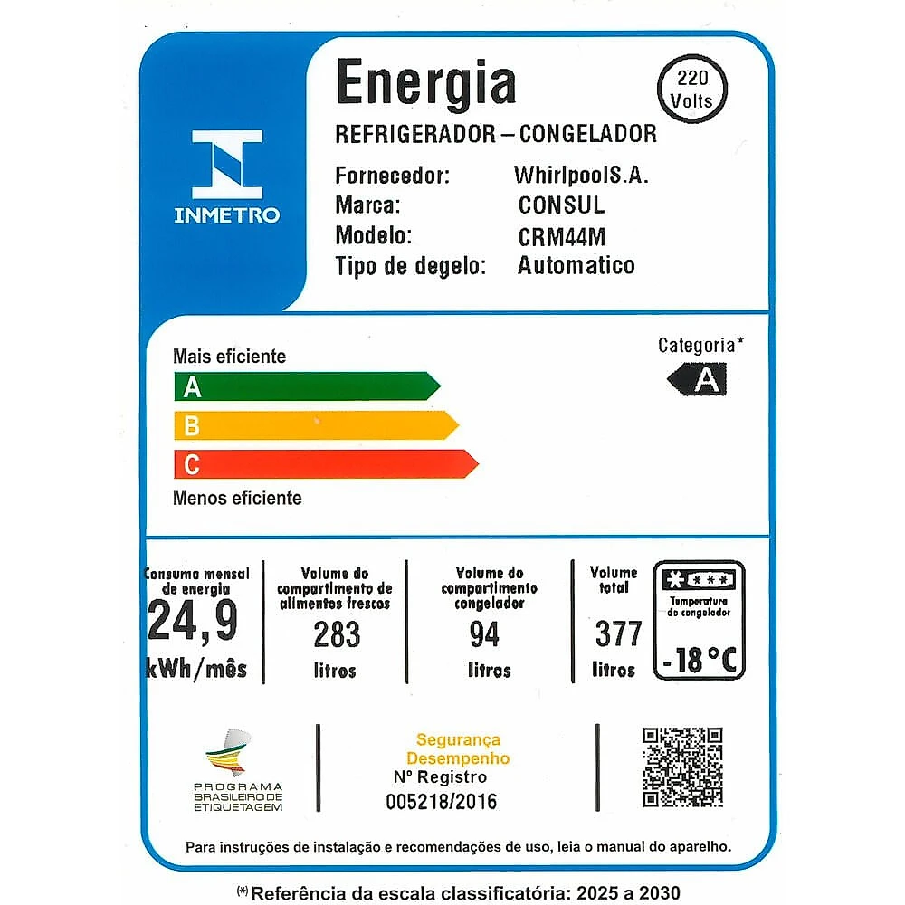Geladeira Consul 377 Litros Frost Free Duplex - CRM44MK Inox - 110V